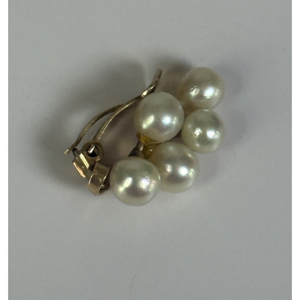Single Vtg 14K Yellow Gold Pearl Cluster Clip On Earring 3.2g PAT Replacement